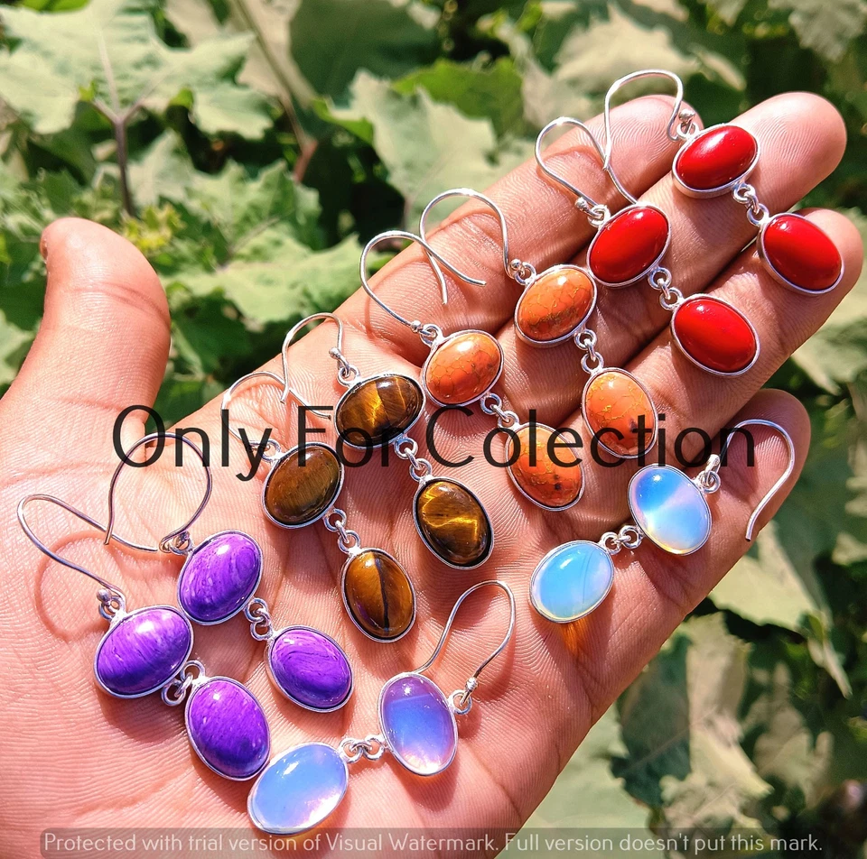 Lote de pendientes enchapados en plata de ley 925 con piedras preciosas de opalita y mezcla joyas de invierno Foto 2 de 3