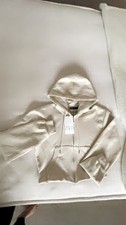 Zara Hemed Cropped Zipper Hoodie Cream Size Med NWT