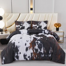 Queen Comforter Set 3 Pieces Cow Print Bedding Set Western Farmhouse Rustic