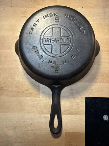 GRISWOLD Cast Iron SKILLET Frying Pan # 5 LARGE BLOCK LOGO Cracked