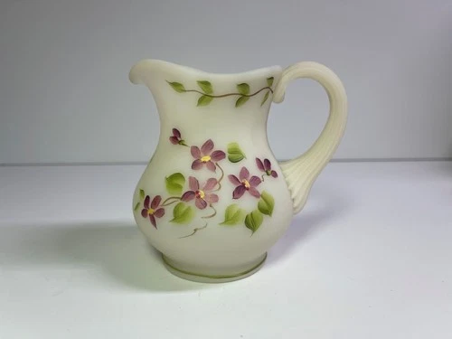 Fenton Art Glass ~ Antique White Pitcher - Hand Painted by Angie Ankrom