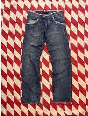 Just Cavalli Men's Distressed Straight Blue Denim Jeans Cotton 5-Pocket Design