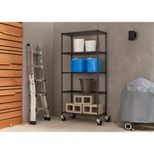 PRO Black 5-Tier Rolling Steel Wire Garage Storage Shelving Unit (36 in. Wx77 in