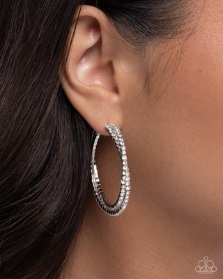 New Paparazzi Jewelry-Shopping For Sparkle Hoop Earring-White