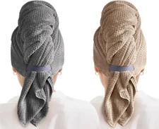 2 Pack Microfiber Hair Towel Wrap for Women, Quick Dry Hair Turban Towel with...