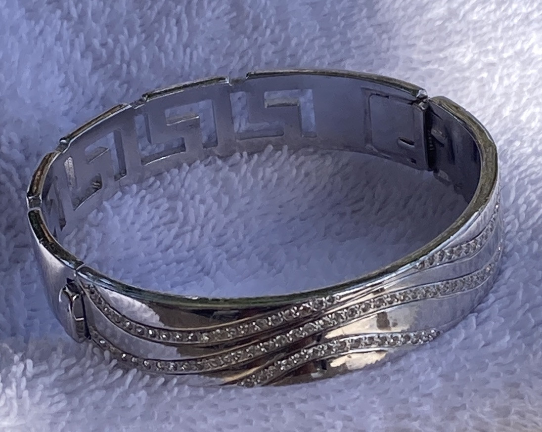 Gianni Versace Solid Cuff Silver Bracelet with Ge… - image 7