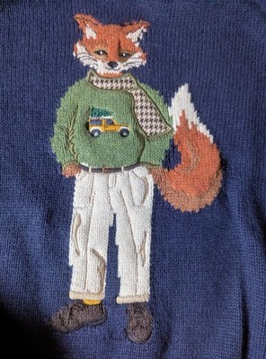 Joules Damen dunkelblau Intarsien Fuchs Strick Pullover Größe L 16-18