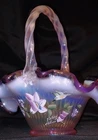 Fenton Family 3 Signature Candy Ribbon Hummingbird Hand Painted Basket Purple