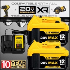 2Pack For DeWalt 20V 20Volt Max XR 12.0AH Lithium Ion Battery DCB206-2 / Charger