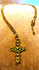 Antique 14K Gold Peridot Pendant with durable non tarnished goldtone necklace thumbnail