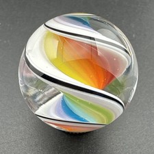 Contemporary Handmade Art Glass Marble .97" Rainbow Swirl With Black  White