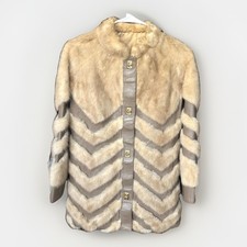 VNTG 70s Blonde Mink Leather Fur Coat Sz Sm