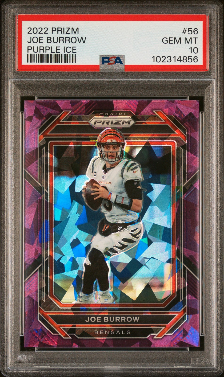 2022 PANINI PRIZM PURPLE ICE #56 JOE BURROW 84/225 PSA 10