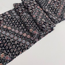 Black Victorian C 7x55 Vintage Chirimen Japanese Kimono Silk Fabric CK9