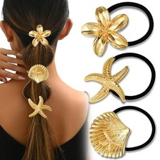 3PCS Gold Hair Ties, Metal Hair Ties for Thick Hair, Elegant Gold Set 04