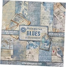 Stamperia Pack 10 Sheets Double face-Blues, Multicolored 30.5x30.5cm