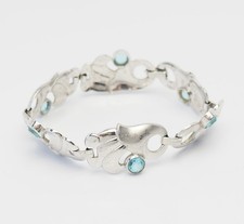 Particolare Antico Art Déco Argento D'Epoca Cristalli Blu Bracciale