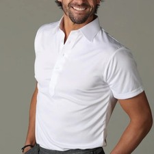 Collars  Co Mens Dress Semi Spread Collar Polo Shirt White Short Sleeve Large