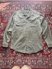 Vintage Eddie Bauer Mens Elkhorn Canvas Utility Shirt Olive Green Button Up L