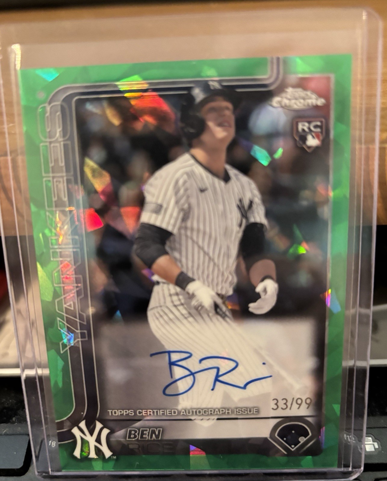 Ben Rice 2025 Topps Chrome Sapphire MLB #RA-BR Auto Green /99 Yankees RC Rookie