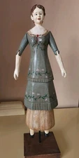 Hand-Carved Wooden Folk Art Woman Figurine – Painted Primitive Style –...