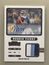 2022 Panini Contenders Malik Willis Auto Rookie Ticket Patch Swatches Dolphins