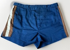 Vtg 70s Court Casuals Tennis Shorts 36 Navy Blue Striped Made in USA Mens Retro