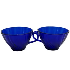 Cobalt Blue Duralex Vereco France Rivage Glass Swirl Tea Cups-Set Of 2-6oz. ea