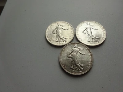 JOLI TRIO de 3 x 1 FRANC SEMEUSE en ARGENT dont 1916 1917 et 1919 en TTB - Photo 1/4