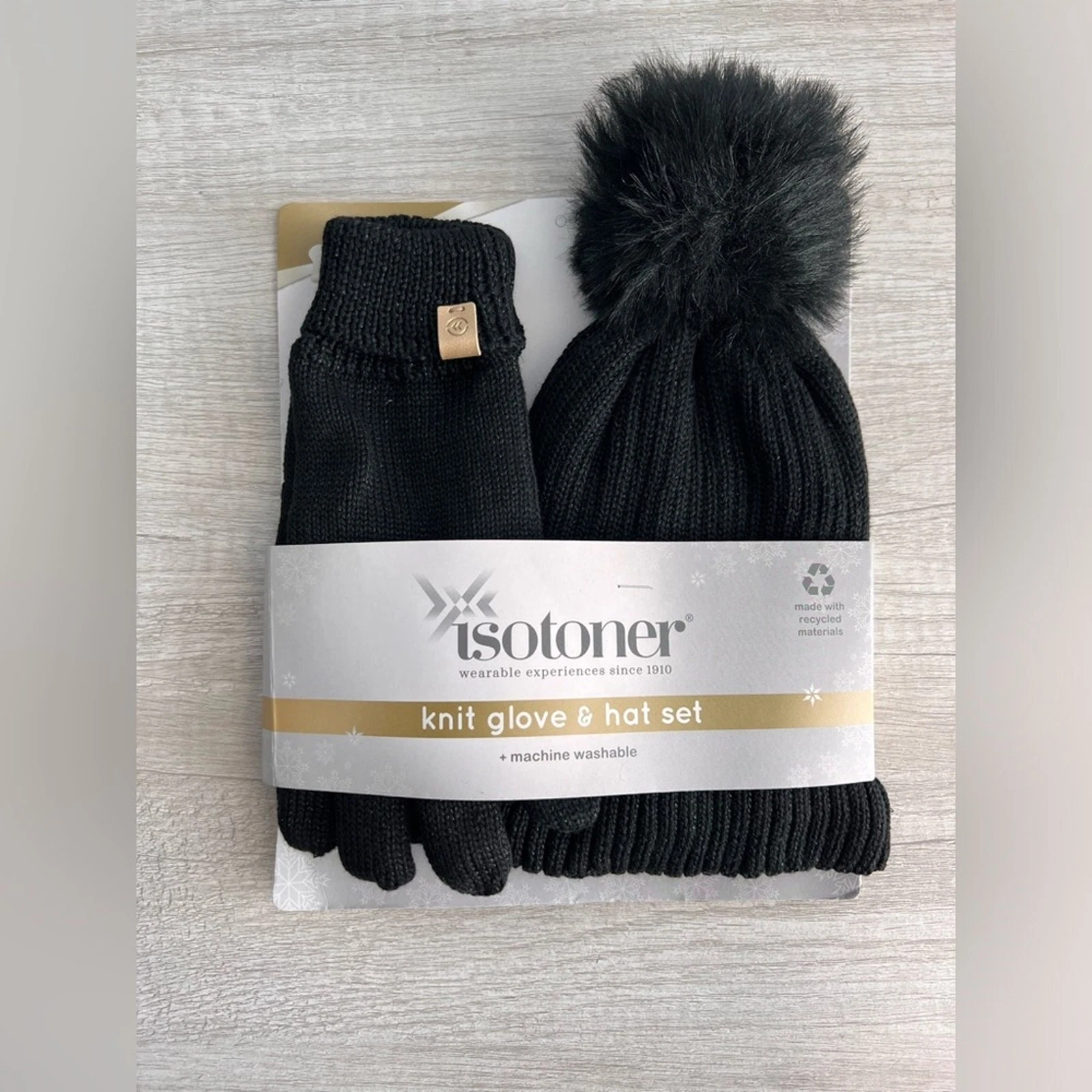 Isotoner Adult Knit Glove and Beanie Gift Set - Black One Size