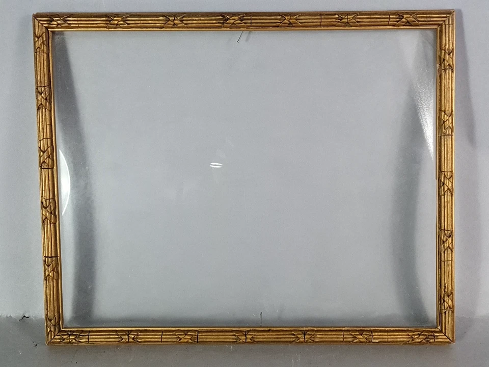 Cadre ancien +verre 36,5x29 cm, feuillure: 34x27 cm bois stuc doré C801 - Photo 2/4