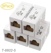 5-Pack CAT6 RJ45 Gigabit Network Female to Female Mini Inline Couplers, T-6602-5