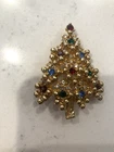 Vintage EISENBERG Goldtone Mulit Color Rhinestone Christmas Tree Pin Brooch