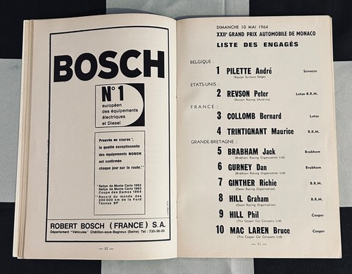 1964 22nd MONACO MONTE CARLO GP F1 RACE PROGRAMME GRAHAM HILL RICHIE GINTHER BRM - Picture 5 of 9
