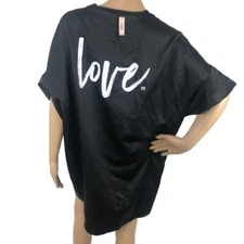 NWT Victorias Secret Black Satin Kimono Robe Open Ruffle Short Sleeve Cardigan