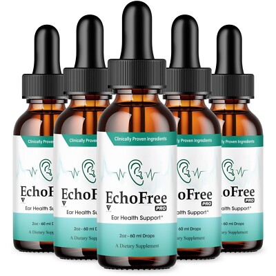 (5 Pack) EchoFree Pro Liquid Drops, Echo Free Advanced Tinnitus Support (10oz)