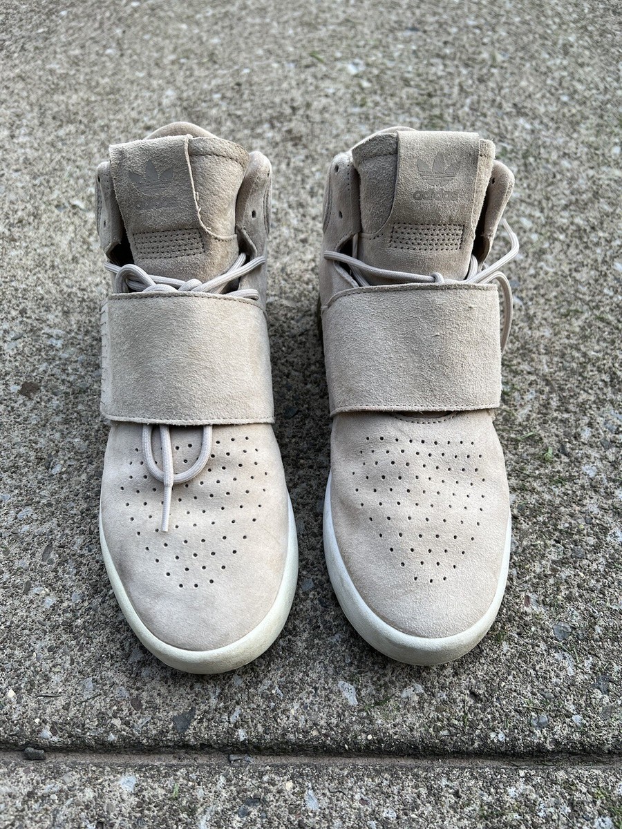 adidas Tubular Invader Strap ベージュ スエード Adidas Tubular Invader Strap Suede Beige High Top Sneakers