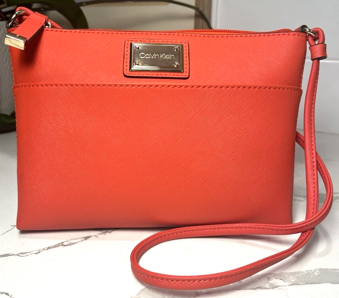 Calvin Klein Sut Sunset Crossbody Bag Slim Coral Red Single Strap 8.5x6