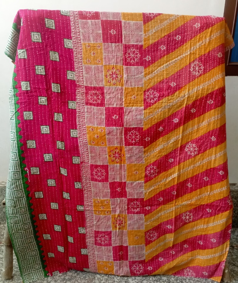 Indian Handmade Quilt Vintage Kantha Bedspread Throw Cotton Blanket Ralli Gudari | UK