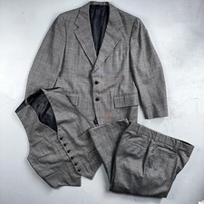 VTG Mens 3 PC Suit 42 Jacket Coat Pants Vest Plaid Rockabilly 70s 1970s Brown