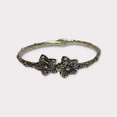 Sarda Sterling 925 Silver and 18k Floral Scroll with Floral Hinged Cuff 7'' - .44
