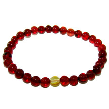 Bracelet adulte d'ambre rouge perle ronde style baroque - Bracelet Ambre Rouge