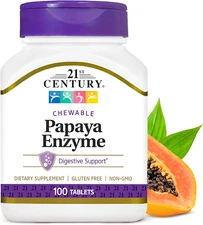 Papaya Enzyme Chewable (100 Count), Papaya & Pineapple Digestive Enzymes for Gut