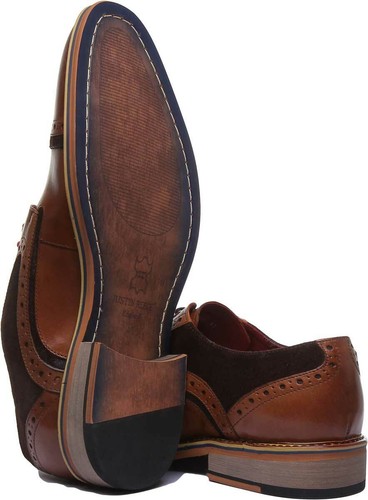 Justin Reece England Dennis Uomo Bicolore Pelle Scarpe Eleganti Misura UK 6 - 14 - Foto 11 di 13