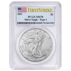 coin 2021 $1 Type 1 ASE American Silver Eagle PCGS MS70 First Strike flag label