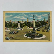 Postcard New York City Columbus Cirlce Central Park 1948 Linen