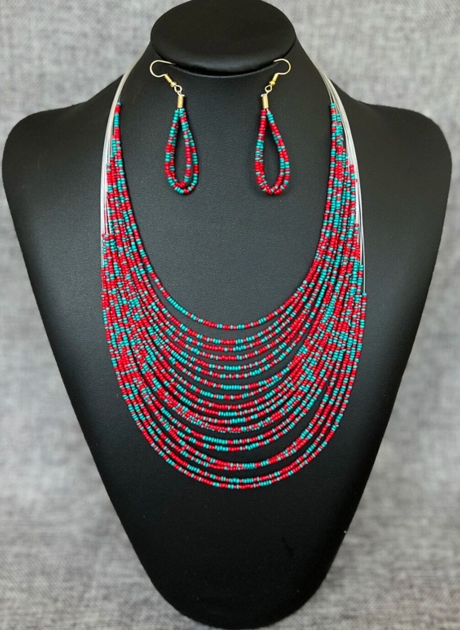 Parure collier perles de rocaille multi-rang fait main idée cadeau d'anniversaire unique