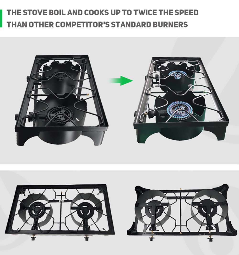 Cast Iron Free Stand LP Propane Double Burner Cooking Stove Range Outdoor  Cooker | eBay