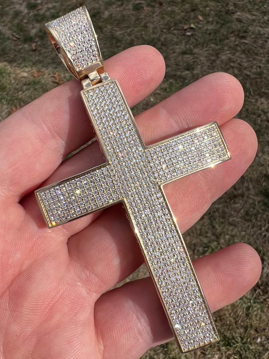 Iced 7ct Real Diamond Huge Solid 925 Silver Gold Plated