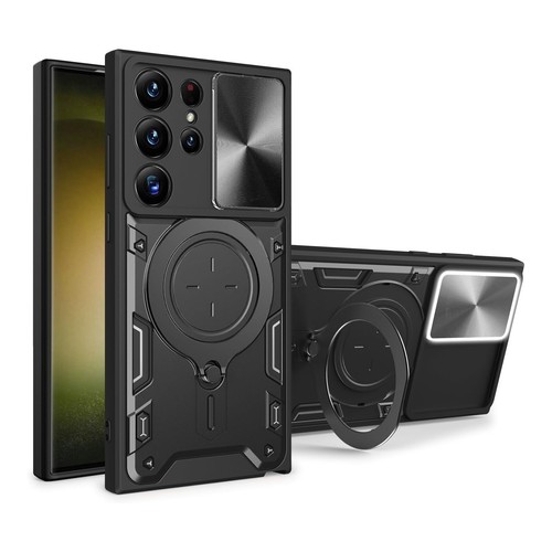 For Samsung S25 Ultra S25+ Shockproof Ring Stand Case Slide Lens Screen Cover - 第 17/18 張圖片